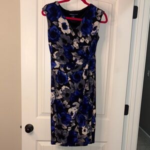 American Living Blue and Black Floral Midi Dress